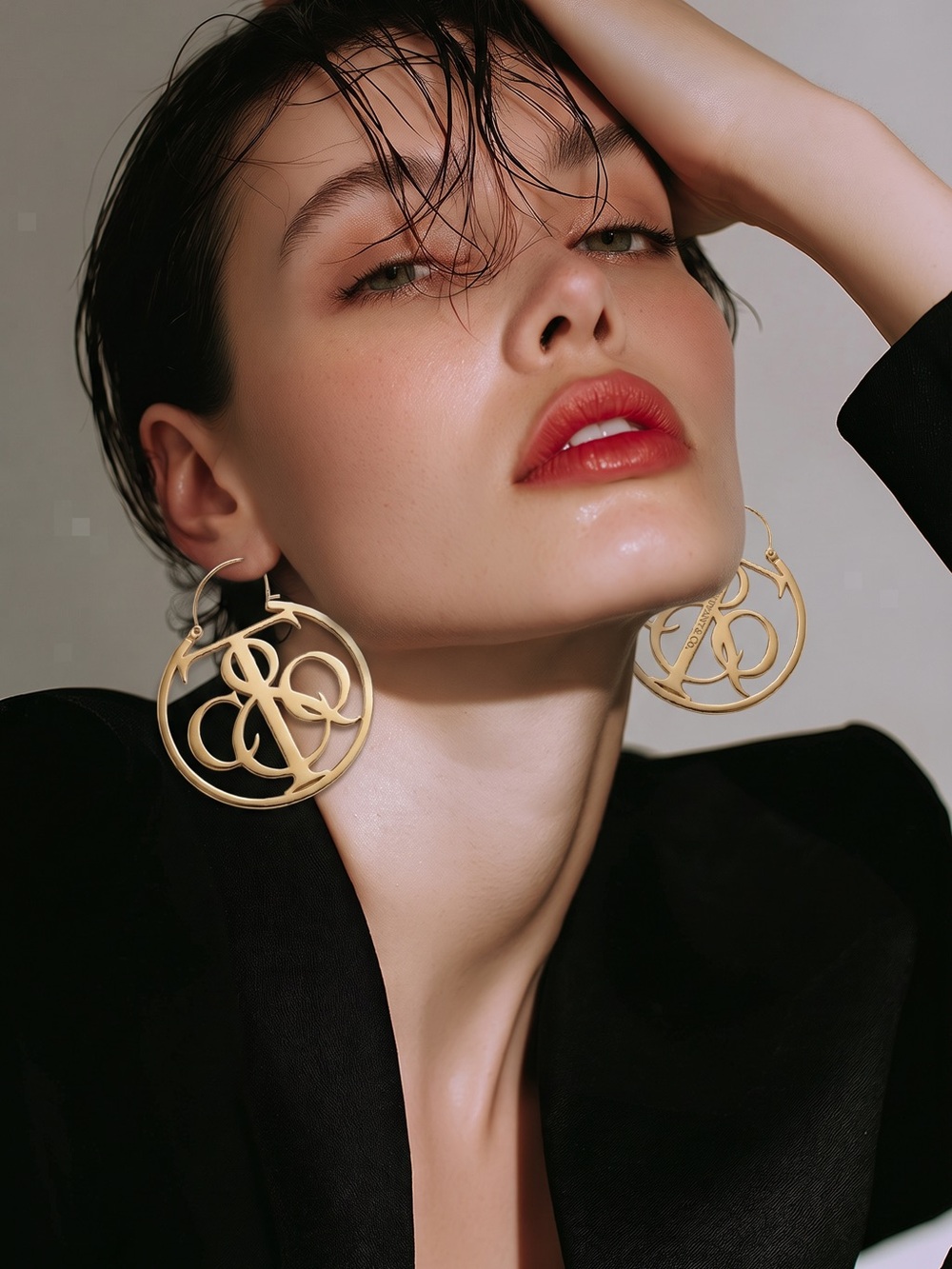Fashion Jewelry Gold Circular Monogram Hoop Earrings
